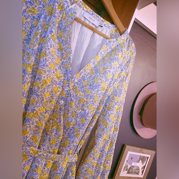 NWOT: Greylin Anthropologie Blue & Yellow Embroidered Floral Tie Dress - Picture 2 of 7